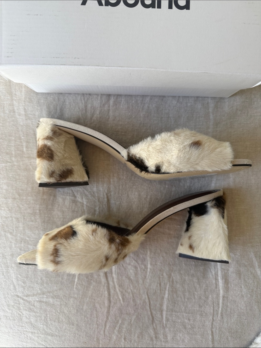 Abound Cream and Brown Cowhide Fur Block Heel Sandals